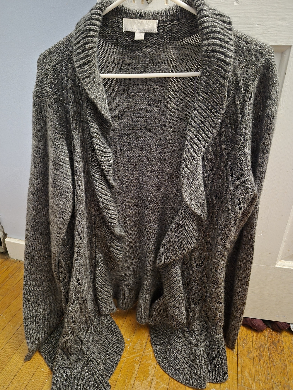 Carolyn Taylor Charcoal Ruffled Open-Front Cardigan